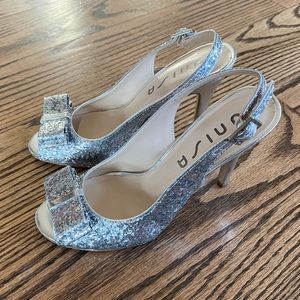 Unisa Silver Sparkle Peep Toe Heels